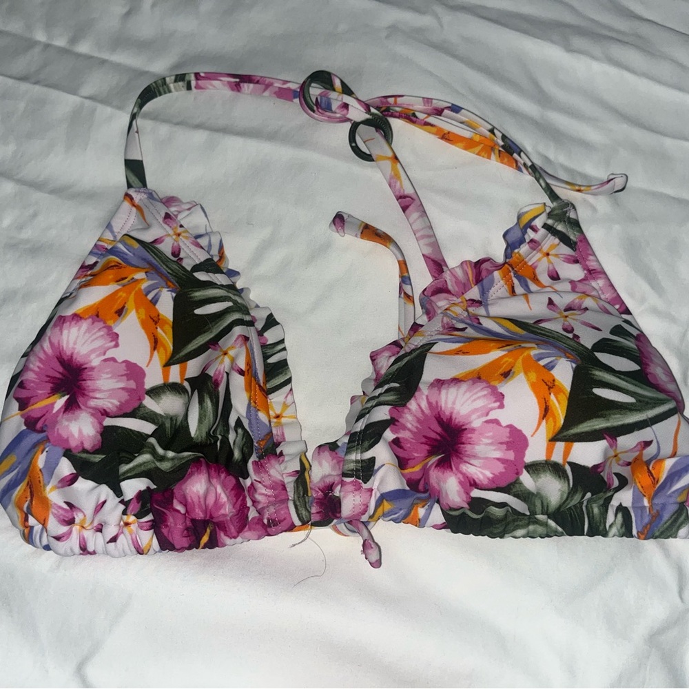 Floral Bikini Top with Pink and Orange Accents